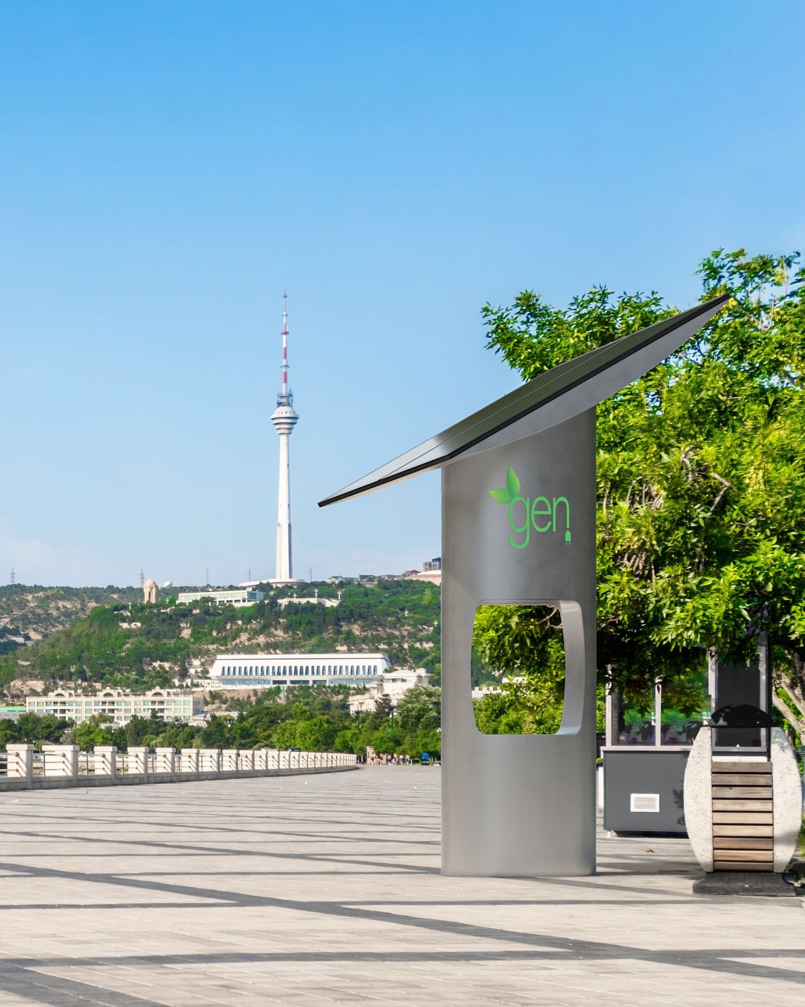 Microgen photovoltaic shelter on a seafront promenade