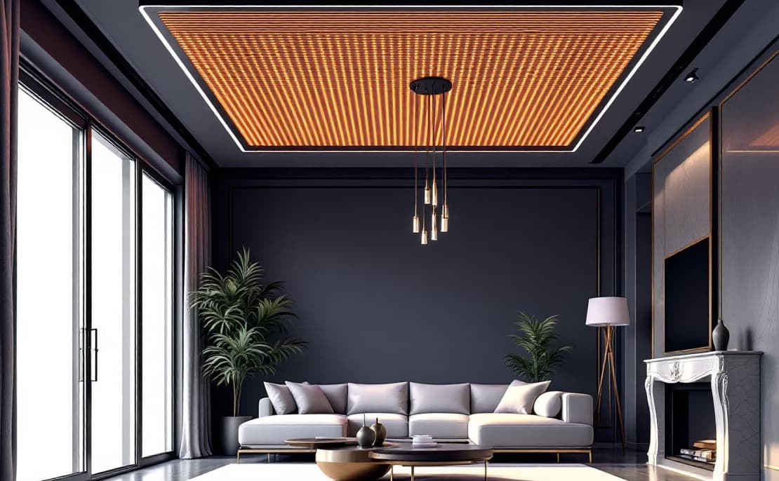 Living room with the Plafone radiant system concealed in the suspended ceiling